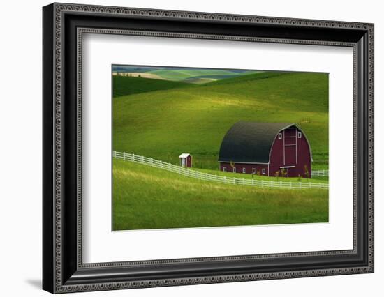 Red Barn and Manicured Fields in Moscow, Latah County, Idaho, USA-Michel Hersen-Framed Photographic Print