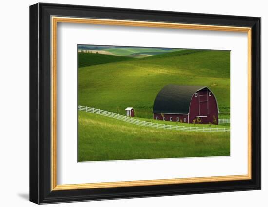 Red Barn and Manicured Fields in Moscow, Latah County, Idaho, USA-Michel Hersen-Framed Photographic Print