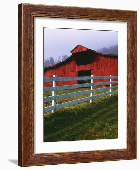 Red Barn and White Fence on Farm, Scott County, Virginia, USA-Jaynes Gallery-Framed Photographic Print