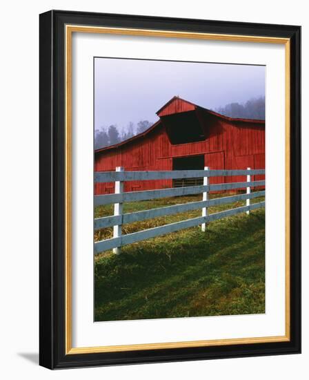 Red Barn and White Fence on Farm, Scott County, Virginia, USA-Jaynes Gallery-Framed Photographic Print