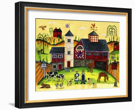 Red Barn Farmyard Folk Art-Cheryl Bartley-Framed Giclee Print