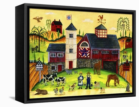 Red Barn Farmyard Folk Art-Cheryl Bartley-Framed Premier Image Canvas