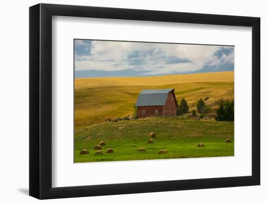 Red Barn, Hay Bales, Albion, Palouse Area, Washington, USA-Michel Hersen-Framed Photographic Print