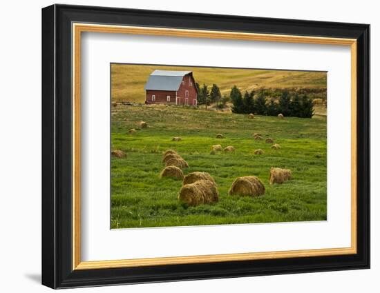 Red Barn, Hay Bales, Albion, Palouse Area, Washington, USA-Michel Hersen-Framed Photographic Print