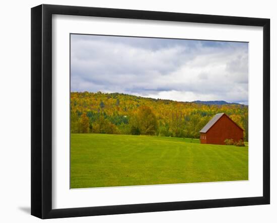 Red Barn in Green Field in Autumn-Lew Robertson-Framed Photographic Print