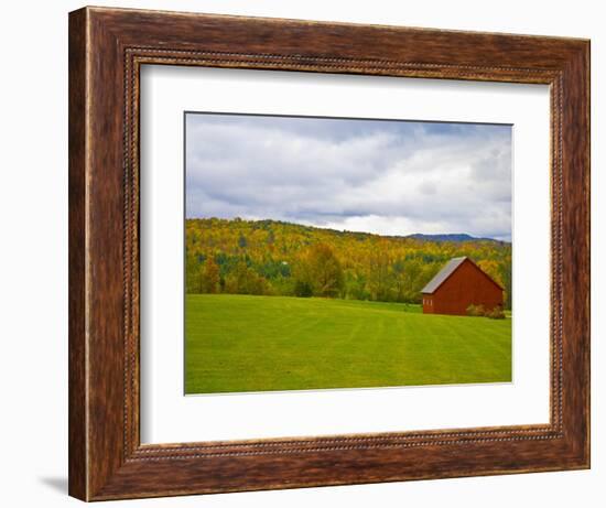 Red Barn in Green Field in Autumn-Lew Robertson-Framed Photographic Print