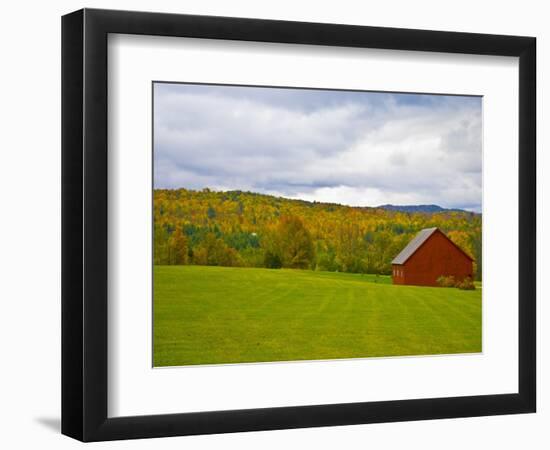 Red Barn in Green Field in Autumn-Lew Robertson-Framed Photographic Print