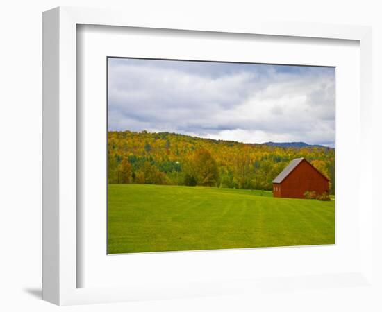 Red Barn in Green Field in Autumn-Lew Robertson-Framed Photographic Print