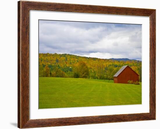 Red Barn in Green Field in Autumn-Lew Robertson-Framed Photographic Print