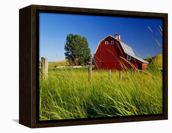 Red Barn in Long Grass-Bob Krist-Framed Premier Image Canvas