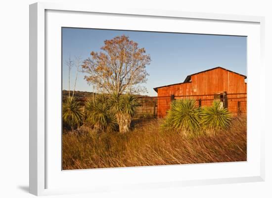 Red Barn in Texas Hill Country, USA-Larry Ditto-Framed Photographic Print