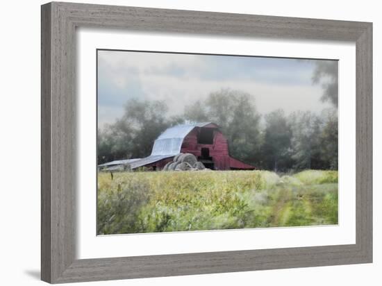 Red Barn in the Fog-Jai Johnson-Framed Giclee Print