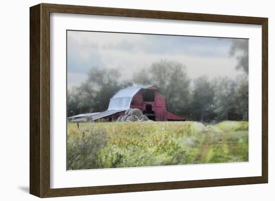 Red Barn in the Fog-Jai Johnson-Framed Giclee Print