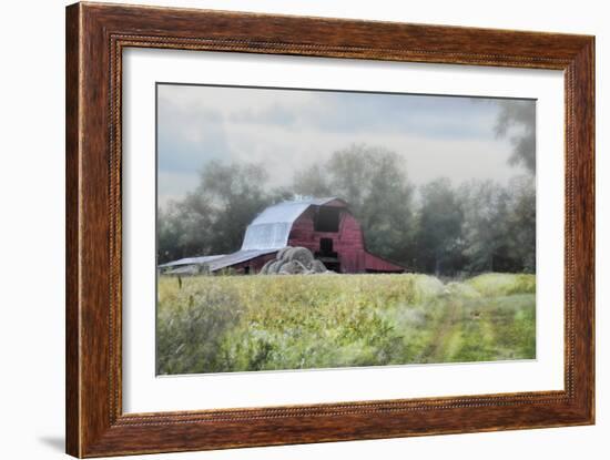 Red Barn in the Fog-Jai Johnson-Framed Giclee Print