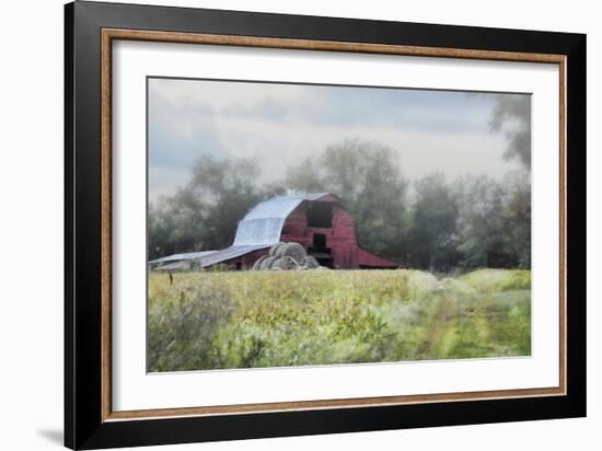 Red Barn in the Fog-Jai Johnson-Framed Giclee Print