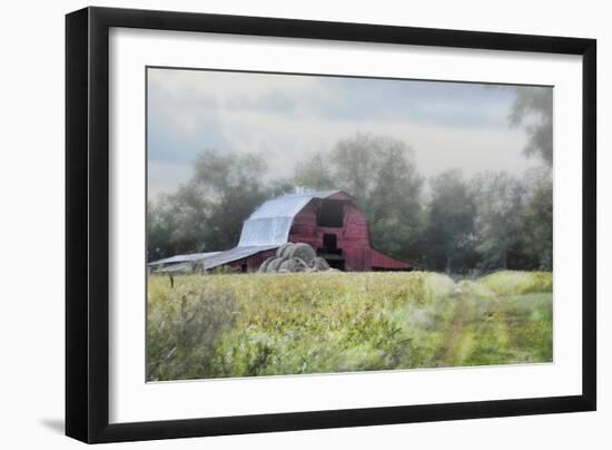 Red Barn in the Fog-Jai Johnson-Framed Giclee Print