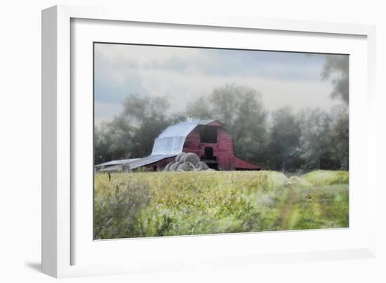 Red Barn in the Fog-Jai Johnson-Framed Giclee Print