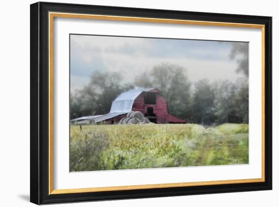 Red Barn in the Fog-Jai Johnson-Framed Giclee Print