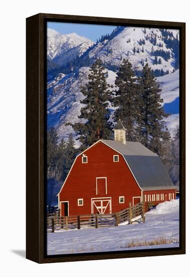 Red Barn in Winter-Darrell Gulin-Framed Premier Image Canvas