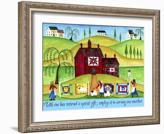 Red Barn Quilt House-Cheryl Bartley-Framed Giclee Print