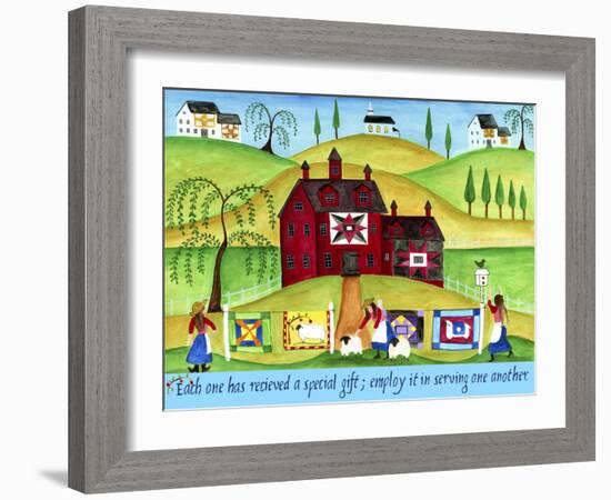 Red Barn Quilt House-Cheryl Bartley-Framed Giclee Print