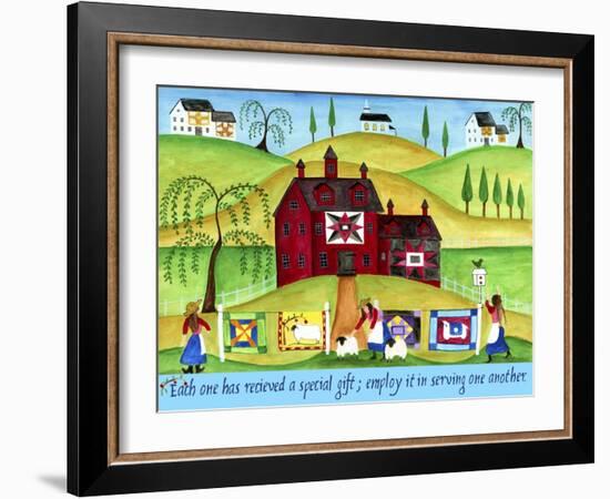 Red Barn Quilt House-Cheryl Bartley-Framed Giclee Print