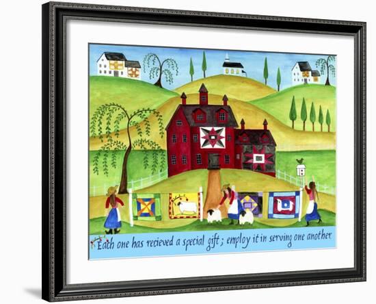 Red Barn Quilt House-Cheryl Bartley-Framed Giclee Print