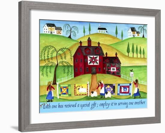 Red Barn Quilt House-Cheryl Bartley-Framed Giclee Print