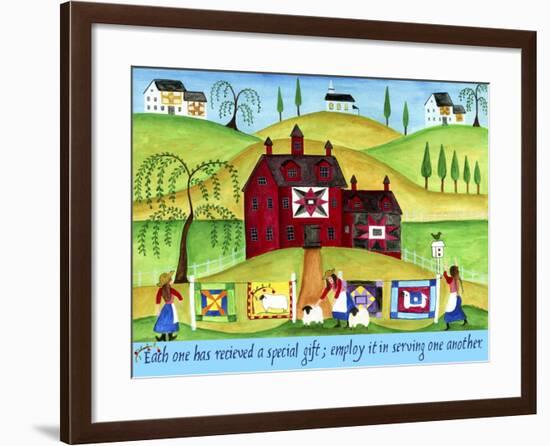 Red Barn Quilt House-Cheryl Bartley-Framed Giclee Print