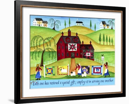 Red Barn Quilt House-Cheryl Bartley-Framed Giclee Print