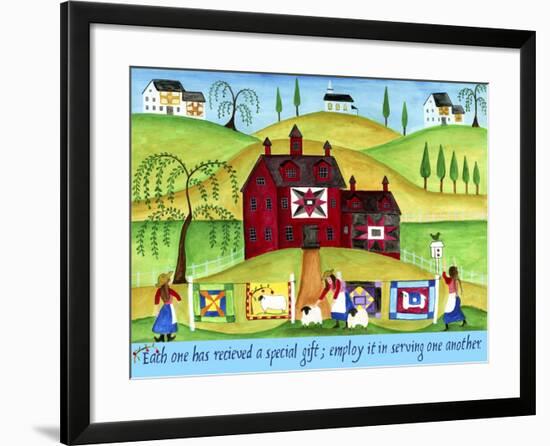 Red Barn Quilt House-Cheryl Bartley-Framed Giclee Print