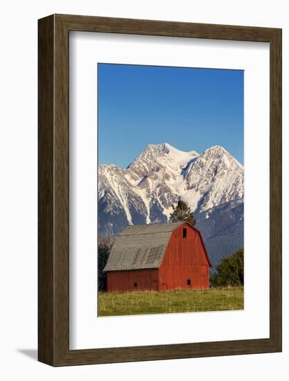 Red Barn Sits Below Mcdonald Peak in the Mission Valley, Montana, Usa-Chuck Haney-Framed Photographic Print