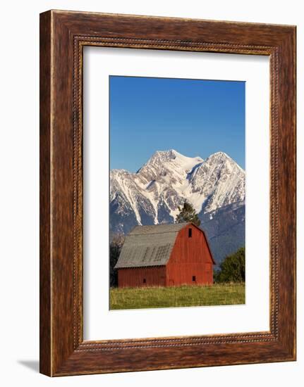 Red Barn Sits Below Mcdonald Peak in the Mission Valley, Montana, Usa-Chuck Haney-Framed Photographic Print