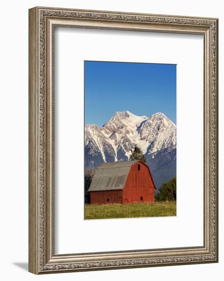 Red Barn Sits Below Mcdonald Peak in the Mission Valley, Montana, Usa-Chuck Haney-Framed Photographic Print