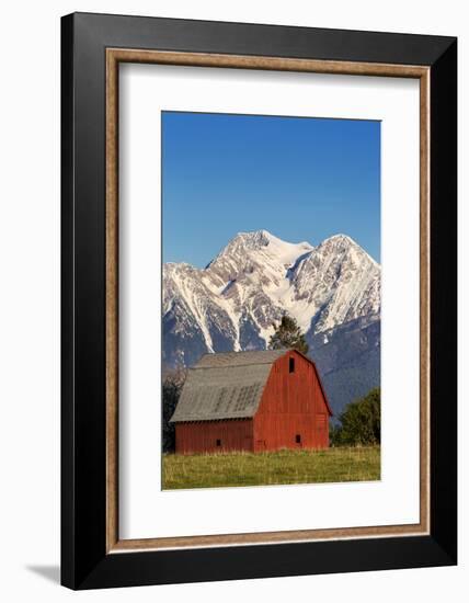 Red Barn Sits Below Mcdonald Peak in the Mission Valley, Montana, Usa-Chuck Haney-Framed Photographic Print