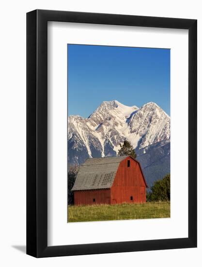 Red Barn Sits Below Mcdonald Peak in the Mission Valley, Montana, Usa-Chuck Haney-Framed Photographic Print