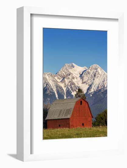 Red Barn Sits Below Mcdonald Peak in the Mission Valley, Montana, Usa-Chuck Haney-Framed Photographic Print