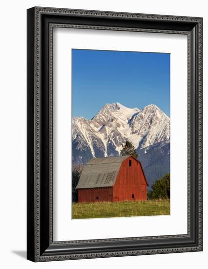 Red Barn Sits Below Mcdonald Peak in the Mission Valley, Montana, Usa-Chuck Haney-Framed Photographic Print