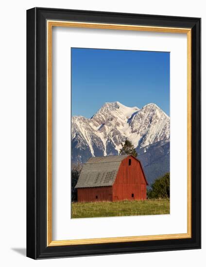 Red Barn Sits Below Mcdonald Peak in the Mission Valley, Montana, Usa-Chuck Haney-Framed Photographic Print