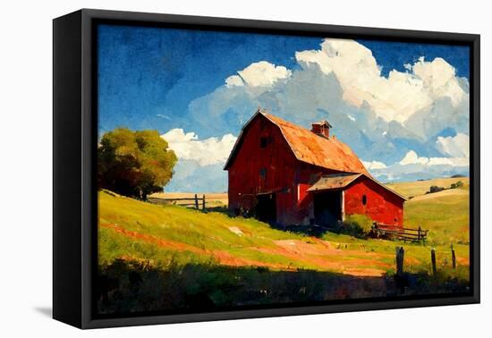 Red Barn-Avril Anouilh-Framed Stretched Canvas