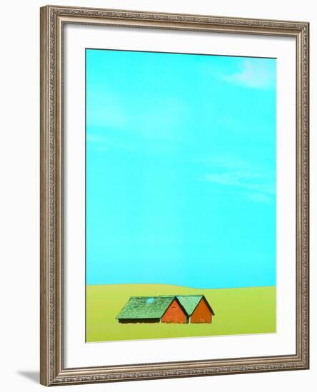 Red Barns in Yellow Field-null-Framed Photographic Print