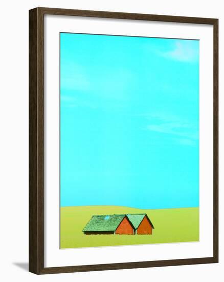 Red Barns in Yellow Field-null-Framed Photographic Print