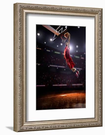 Red Basketball Player in Action in Gym-Eugene Onischenko-Framed Photographic Print