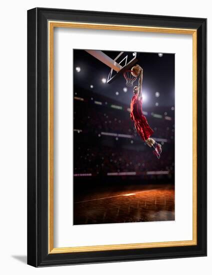 Red Basketball Player in Action in Gym-Eugene Onischenko-Framed Photographic Print