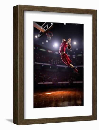 Red Basketball Player in Action in Gym-Eugene Onischenko-Framed Photographic Print