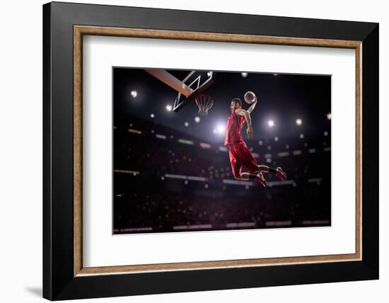 Red Basketball Player in Action in Gym-Eugene Onischenko-Framed Photographic Print