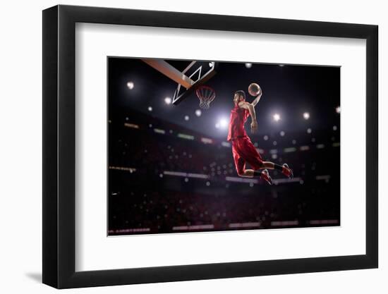 Red Basketball Player in Action in Gym-Eugene Onischenko-Framed Photographic Print