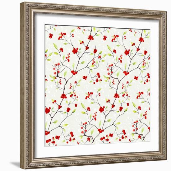 Red Berries Pattern-Irina Trzaskos Studios-Framed Giclee Print