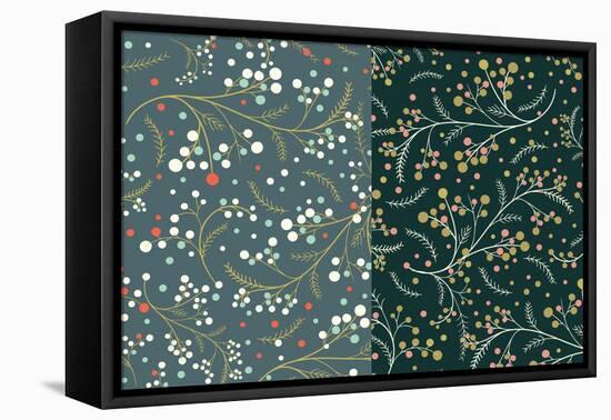 Red Berry and Christmas Pine Pattern.Digital Hand Drawn of Element in the Clean,Whimsical and Moder-Artemystic-Framed Stretched Canvas