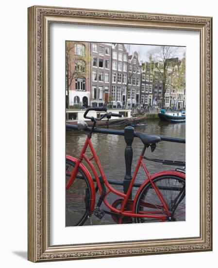 Red Bicycle by the Herengracht Canal, Amsterdam, Netherlands, Europe-Amanda Hall-Framed Photographic Print